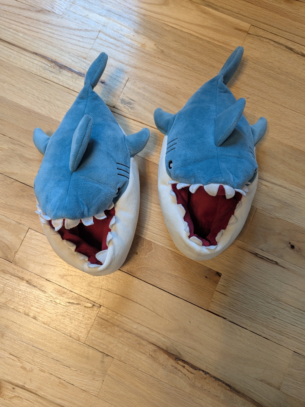 Kids Plush Shark One-Piece Slippers in Blue